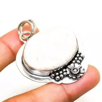 Подвеска ручной работы с драгоценным камнем сколецит, посеребренная 925 проба, 1,89 дюйма 1.89 белый