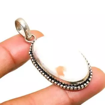 Подвеска ручной работы с драгоценным камнем сколецит, посеребренная 925 проба, 2,08 дюйма 2.08 белый