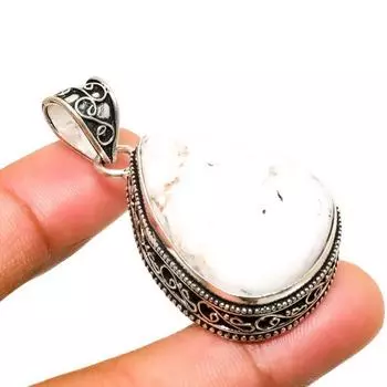 Подвеска ручной работы с драгоценным камнем сколецит, посеребренная 925 проба, 1,89 дюйма 1.89 белый