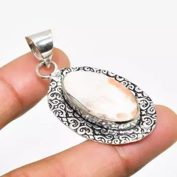 Подвеска ручной работы с драгоценным камнем сколецит, посеребренная 925 проба, 1,89 дюйма 1.89 белый