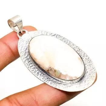 Подвеска ручной работы с драгоценным камнем сколецит, посеребренная 925 проба, 2,46 дюйма 2.46 белый