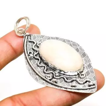 Подвеска ручной работы с драгоценным камнем сколецит, посеребренная 925 проба, 2,76 дюйма 2.76 белый