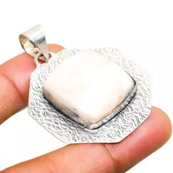 Подвеска ручной работы с драгоценным камнем сколецит, посеребренная 925 проба, 1,89 дюйма 1.89 белый