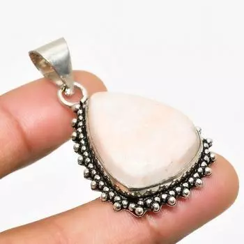 Подвеска ручной работы с драгоценным камнем сколецит, посеребренная 925 проба, 1,70 дюйма 1.70 белый