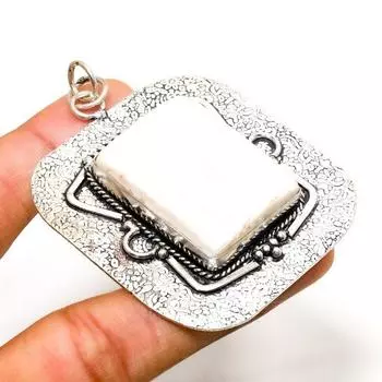 Подвеска ручной работы с драгоценным камнем сколецит, посеребренная 925 проба, 2,46 дюйма 2.46 белый