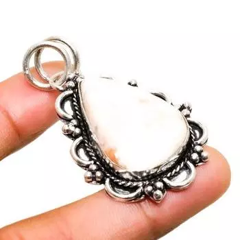 Подвеска ручной работы с драгоценным камнем сколецит, посеребренная 925 проба, 2,00 дюйма 2.00 белый