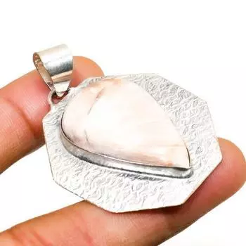 Подвеска ручной работы с драгоценным камнем сколецит, посеребренная 925 проба, 1,89 дюйма 1.89 белый