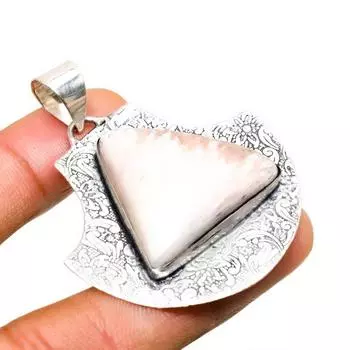 Подвеска ручной работы с драгоценным камнем сколецит, посеребренная 925 проба, 2,08 дюйма 2.08 белый