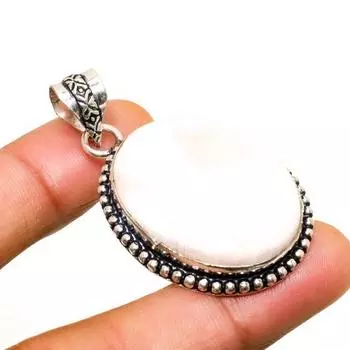 Подвеска ручной работы с драгоценным камнем сколецит, посеребренная 925 проба, 1,89 дюйма 1.89 белый