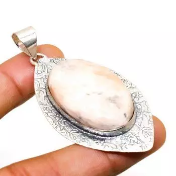 Подвеска ручной работы с драгоценным камнем сколецит, посеребренная 925 проба, 2,46 дюйма 2.46 белый