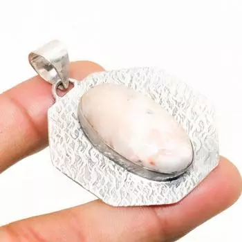 Подвеска ручной работы с драгоценным камнем сколецит, посеребренная 925 проба, 1,89 дюйма 1.89 белый