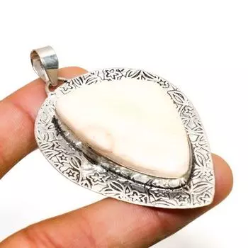 Подвеска ручной работы с драгоценным камнем сколецит, посеребренная 925 проба, 2,46 дюйма 2.46 белый