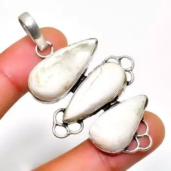 Подвеска ручной работы с драгоценным камнем сколецит 925 пробы, посеребренная, 2,27 дюйма 2.27 белый