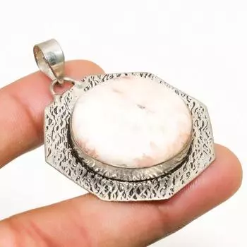 Подвеска ручной работы с драгоценным камнем сколецит, посеребренная 925 проба, 1,89 дюйма 1.89 белый