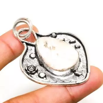 Подвеска ручной работы с драгоценным камнем сколецит, посеребренная 925 проба, 2,08 дюйма 2.08 белый