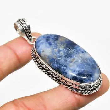 Подвеска ручной работы с драгоценным камнем содалитом, посеребренная 925 проба, 2,27 дюйма 2.27 синий