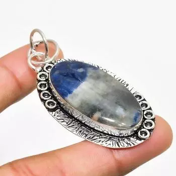 Подвеска ручной работы с драгоценным камнем содалитом, посеребренная 925 проба, 2,27 дюйма 2.27 синий