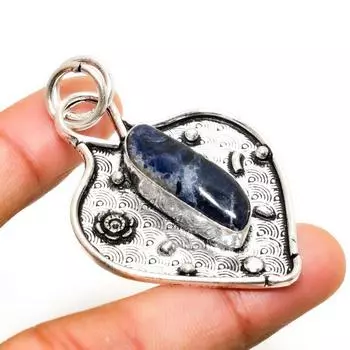 Подвеска ручной работы с драгоценным камнем содалитом, посеребренная 925 проба, 2,27 дюйма 2.27 синий