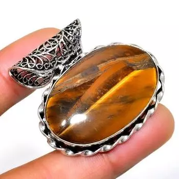 Подвеска ручной работы с драгоценным камнем тигровый глаз, посеребренная 925 пробы, 1,32 дюйма 1.32 жёлтый