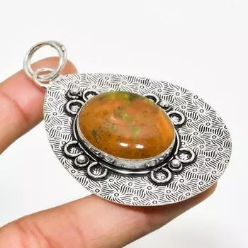 Подвеска ручной работы с драгоценным камнем унакит, посеребренная 925 проба, 2,65 дюйма 2.65 зелёный