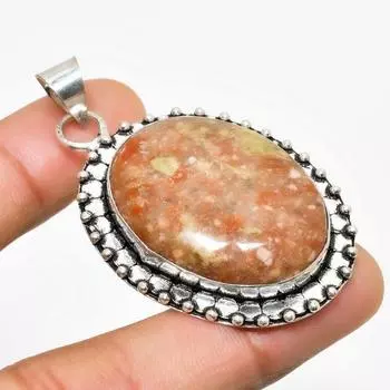 Подвеска ручной работы с драгоценным камнем унакит, посеребренная 925 проба, 2,08 дюйма 2.08 зелёный