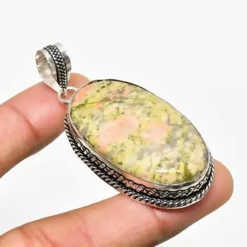 Подвеска ручной работы с драгоценным камнем унакит, посеребренная 925 проба, 2,27 дюйма 2.27 зелёный