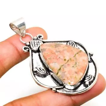 Подвеска ручной работы с драгоценным камнем унакит, посеребренная 925 проба, 2,27 дюйма 2.27 зелёный