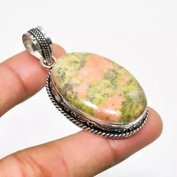 Подвеска ручной работы с драгоценным камнем унакит, посеребренная 925 проба, 2,08 дюйма 2.08 зелёный