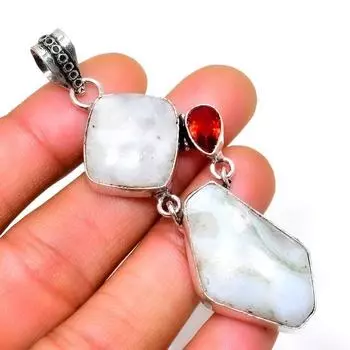Подвеска ручной работы с древовидным агатом и гранатом, посеребренная проба 925, 2,65 дюйма 2.65 белый