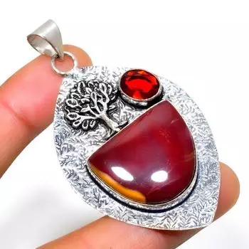 Подвеска ручной работы с гранатом Мукаит 925 пробы, посеребренная, 2,46 дюйма 2.46 красный