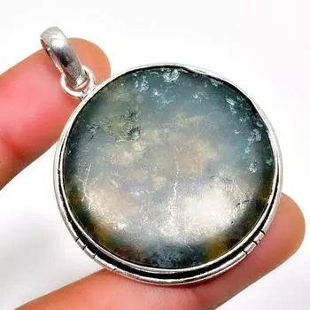 Подвеска ручной работы с индийским моховым агатом, посеребренная проба 925 пробы, 2,08 дюйма 2.08 зелёный