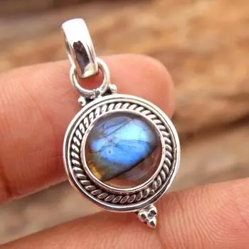 Подвеска ручной работы с лабрадоритом и лунным камнем, серебряные украшения, серебро 925 пробы, женский кулон синий