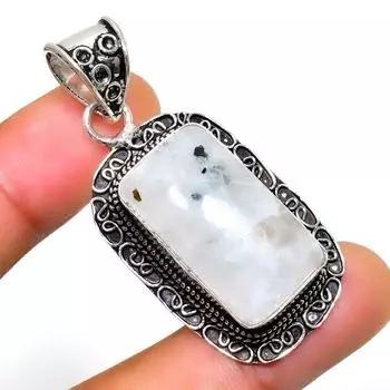 Подвеска ручной работы с радужным лунным камнем, посеребренная 925 пробы, 1,96 дюйма 1.96 белый