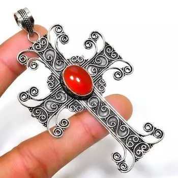 Подвеска ручной работы с сердоликом 925 пробы, посеребренная, 3,21 дюйма 3.21 красный