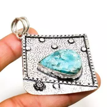 Подвеска ручной работы с тибетским бирюзовым драгоценным камнем, посеребренная 925 проба, 2,65 дюйма 2.65 синий