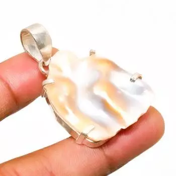 Подвеска ручной работы с жемчугом Бива, посеребренная 925 проба, 1,70 дюйма 1.70 белый