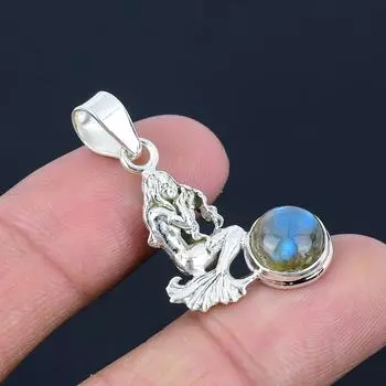 Подвеска Русалка и волны из натурального лабрадорита, серебро 925 пробы, подвеска ручной работы, ювелирный подарок на День святого Валентина синий