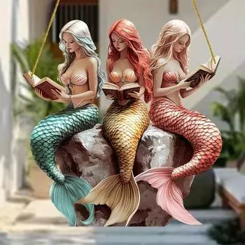 Подвеска «Русалки» 2D, плоская акриловая подвесная елка, украшение для чтения «Русалки», настенный декор, подвесная табличка на дверь, подарок для любителей русалок 20cm разноцветный
