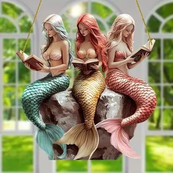 Подвеска «Русалки» 2D, плоская акриловая подвесная елка, украшение для чтения «Русалки», настенный декор, подвесная табличка на дверь, подарок для любителей русалок 20cm