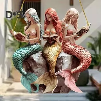Подвеска «Русалки» 2D, плоская акриловая подвесная елка, украшение для чтения «Русалки», настенный декор, подвесная табличка на дверь, подарок для любителей русалок 20cm разноцветный