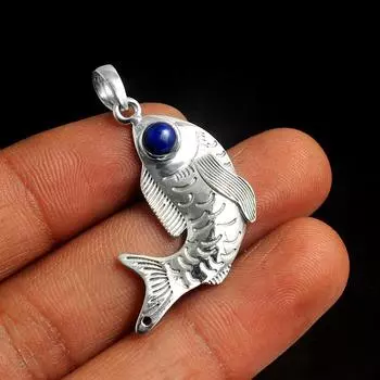 Подвеска-рыба из лазурита ручной работы из твердого серебра 925 пробы, очаровательные ювелирные изделия синий