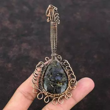 Подвеска с агатом и драгоценным камнем, медная проволока, кулон, кулон для гитары, медные украшения, подарок на годовщину, ювелирные изделия ручной работы, кулон с камнем