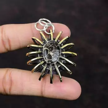 Подвеска с агатом Turritella, красивые ювелирные изделия, подвеска из стерлингового серебра 925 пробы, драгоценный камень, ювелирные изделия ручной работы, позолоченная клетка 18 карат, подвеска в виде клетки, подарок для женщин