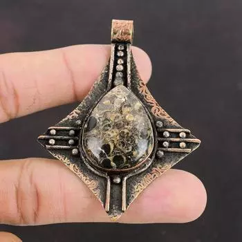 Подвеска с агатом Turritella, медный кулон, ювелирные изделия ручной работы с агатом Turritella, подвеска из настоящего драгоценного камня для женщин, изящные медные ювелирные изделия, подарок для нее