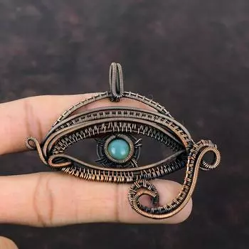 Подвеска с аквамарином от сглаза, подвеска из медной проволоки, подвеска ручной работы, медные украшения, подарок для него, подвеска из настоящего драгоценного камня, ювелирные изделия с проволочной обмоткой