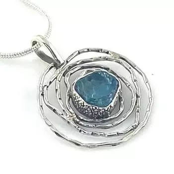 Подвеска с аквамарином, серебро 925 пробы, подвеска с драгоценными камнями, круглая дизайнерская подвеска