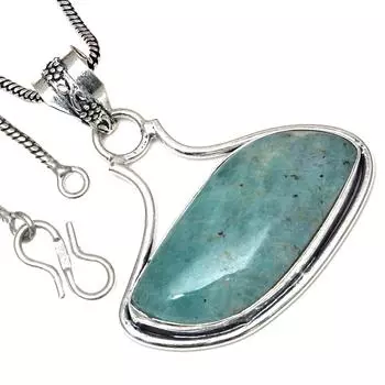 Подвеска с амазонитом, драгоценным камнем, подарок на день святого Валентина, серебряное ювелирное изделие, 1,75 дюйма