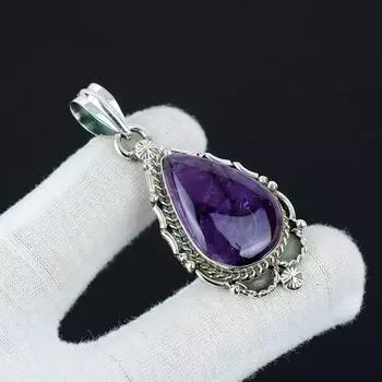 Подвеска с аметистом, Ювелирные изделия из натурального аметиста, Ювелирные изделия из стерлингового серебра 925 пробы, Чешская ювелирная подвеска ручной работы, Подвеска унисекс для подарка 2.55