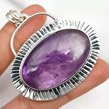 Подвеска с аметистом, кулон из серебра 925 пробы с драгоценными камнями, кулон ручной работы с овальным аметистом, подарок на годовщину 2.13 Inches фиолетовый