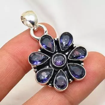Подвеска с аметистом, кулон из серебра 925 пробы с драгоценными камнями, кулон ручной работы с овальным аметистом, подарок на годовщину 1.77 Inches фиолетовый
